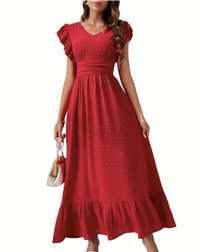 Червена дълга лятна рокля