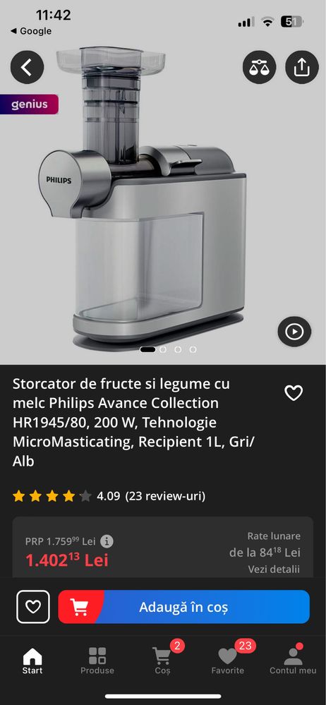 Storcator de fructe si legume Philips