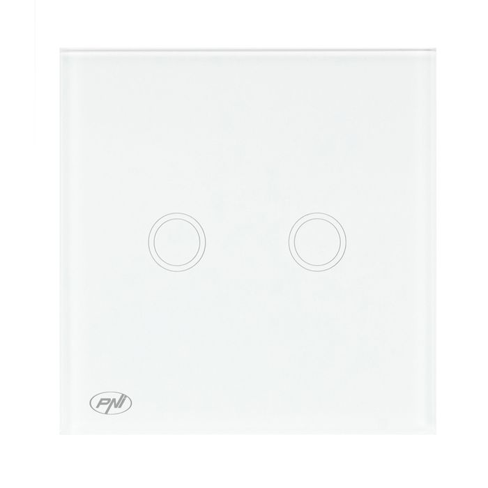 Intrerupator dublu cu touch PNI SH202 din sticla, alb cu LED indicator