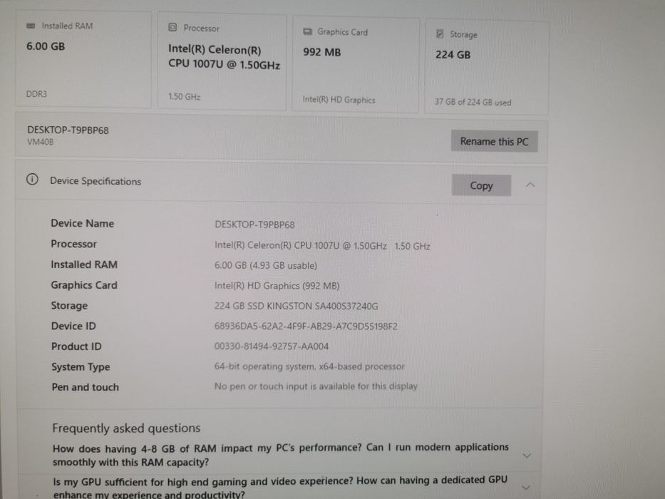 Mini PC, Asus VM40B, Computer