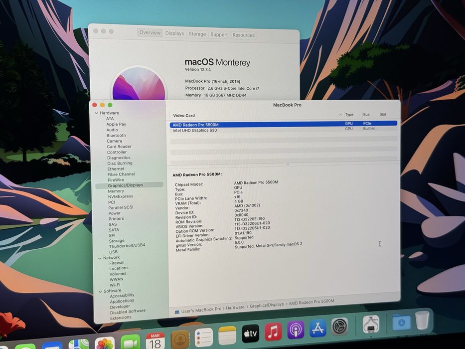 16'Като Нов Macbook Pro 16 2019/i7-9750H/16GB DDR4/512GB SSD/5500M — миниатюра 10