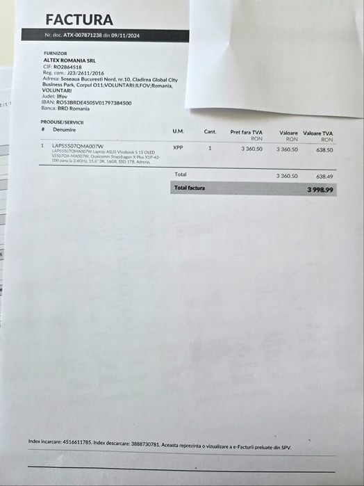 Laptop ASUS Vivobook S15 OLED Qualcomm Snapdragon XPlus 15.6" 16GB SSD