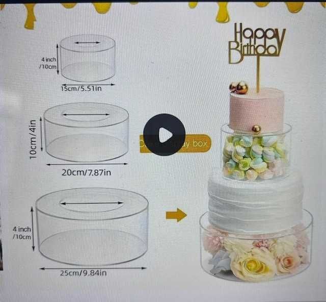 Suport de tort din acril, transparent, cu 3 niveluri