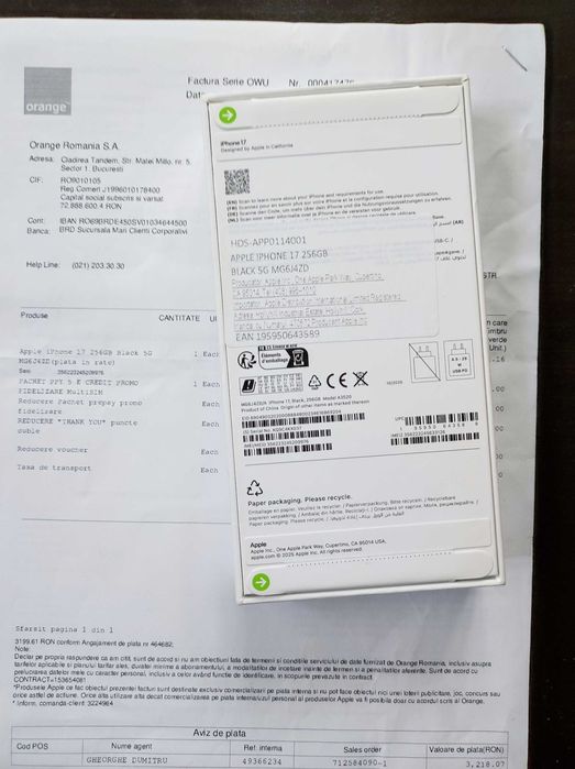 Vind iPhone 17.negru.256gb.sigilat