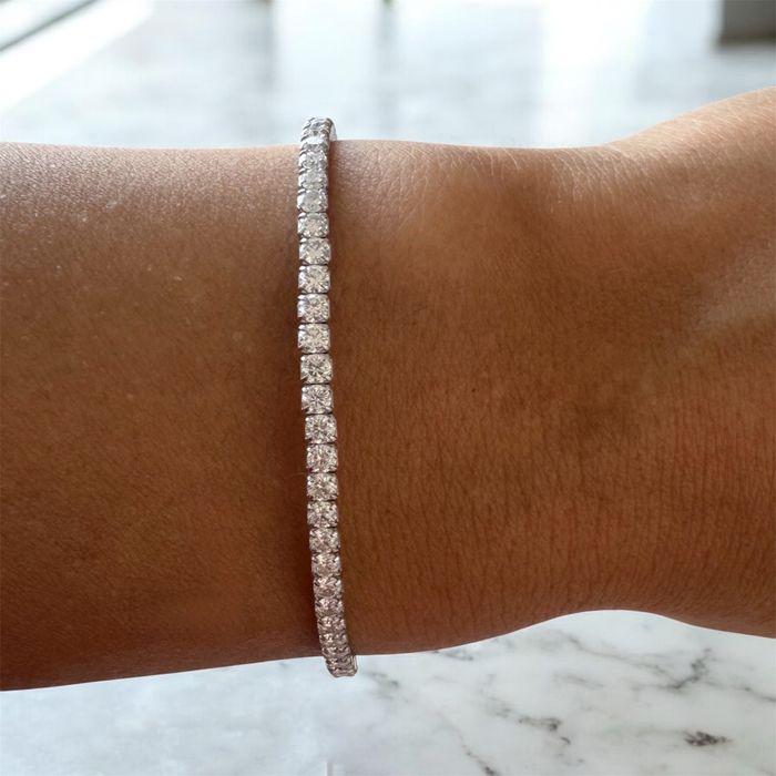 Тенис, ластична сребърна гривна s925 с мойсанити диаманти и сертификат