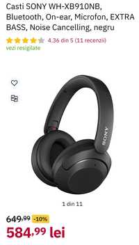 Casti SONY WH-XB910NB, Bluetooth, On-ear, Microfon, EXTRA BASS, Noise