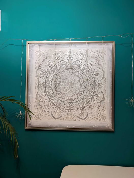 Tablou mare texturat, pe panza, cu rama, 100 cm, mandala abstract