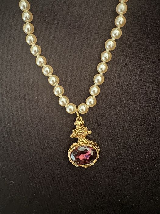 Colier vintage perle si medalion statement tip YSL