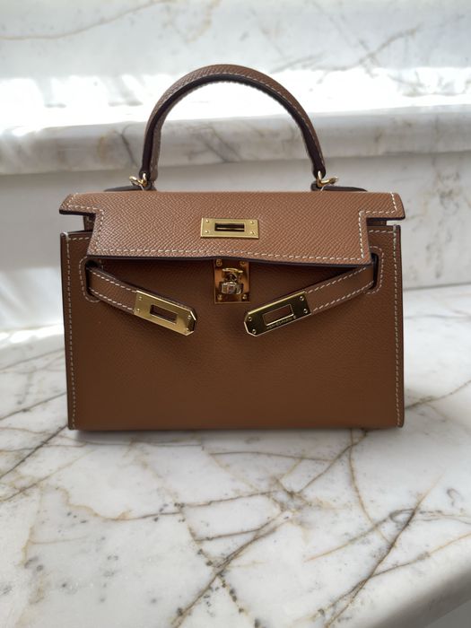 Hermes mini kelly чанта в кемъл цвят промо цена