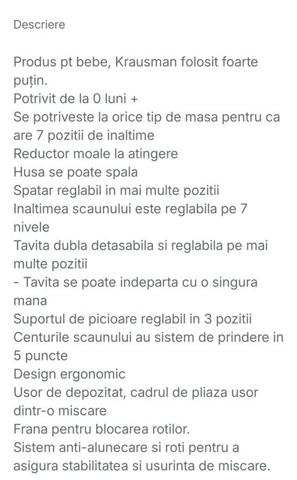 Scaun pentru bebelusi
