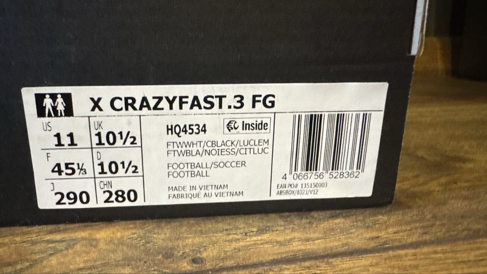 Бутонки addidas x crazyfast 3 номер 45 1/3 стелка 29см