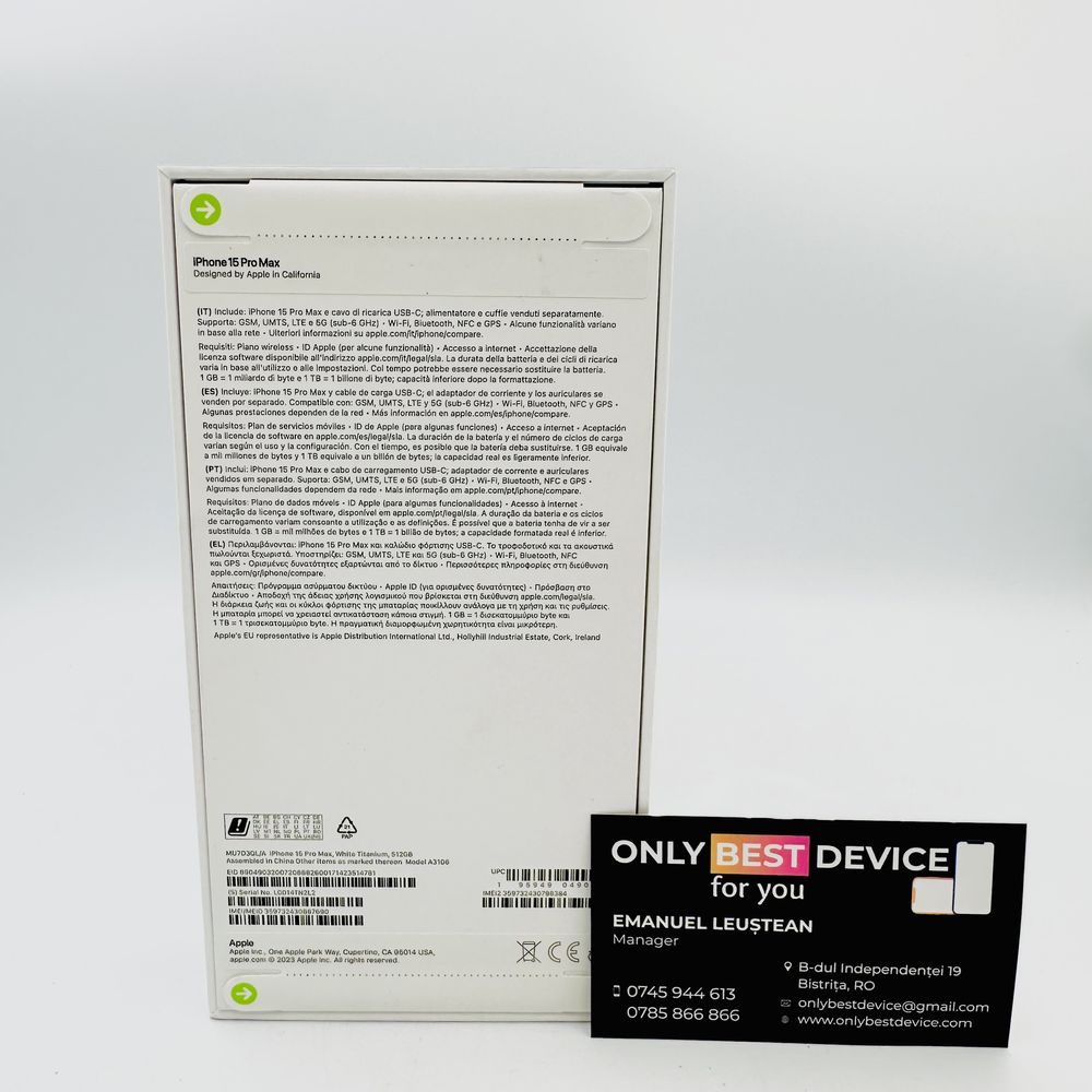  iPhone 15 Pro Max White Titanium 512GB SIGILAT / GARANTIE