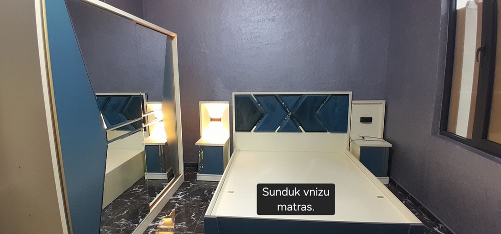 Turkiya dizaynida ishlangan zamonaviy berezovoy rangda spalniy mebel