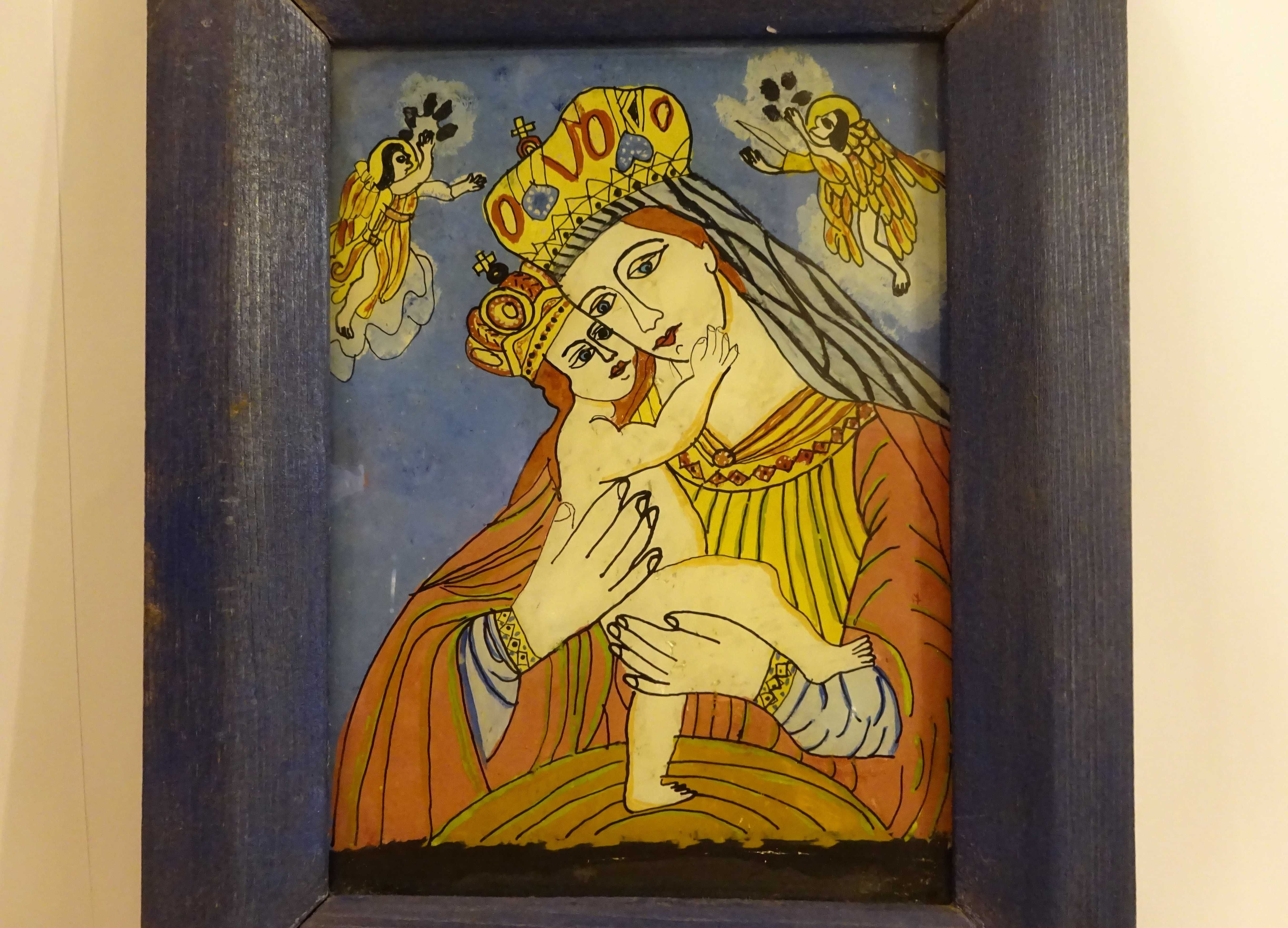 Icoana Maica Domnului ’Dulcea Sarutare’ – Pictura veche pe sticla