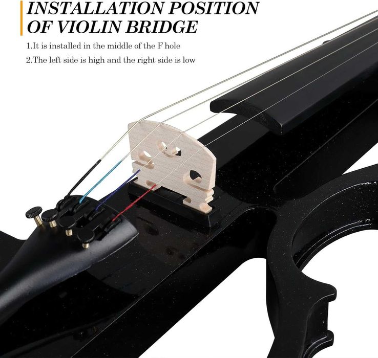 LALAHO Електрическа цигулка в пълен размер, абаносови фитинги, черна