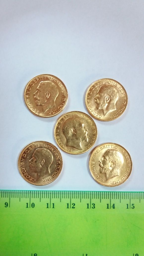 Moneda/monede aur 22 K "Sovereign", 7,98 gr. (an: 1910,1911,1920,1929)