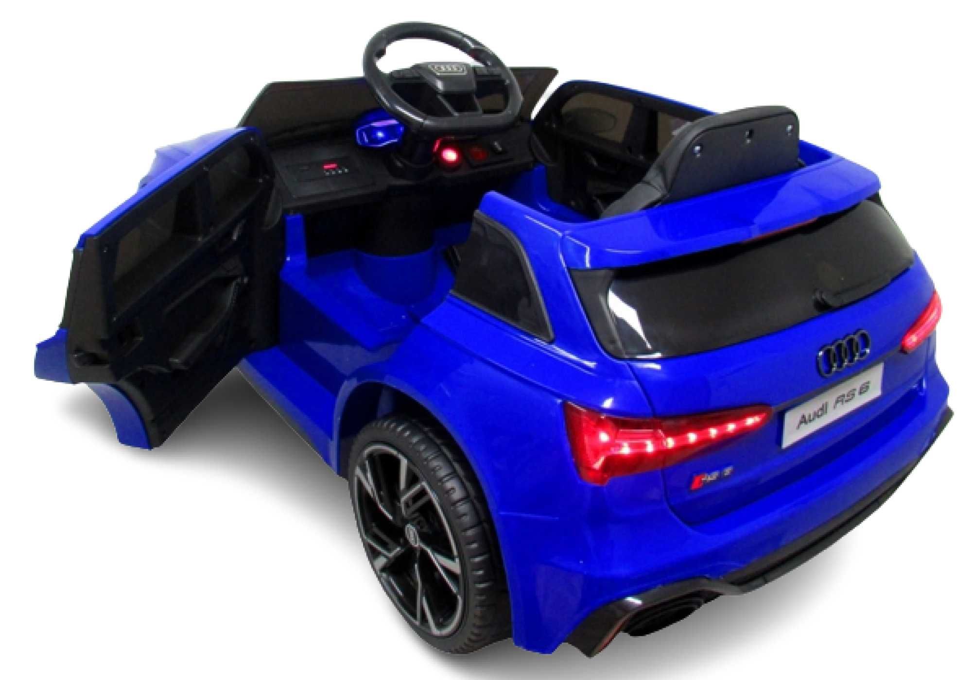 Masinuta electrica copii 1-4 ani Audi RS6, Roti Moi, Scaun Piele #Blue