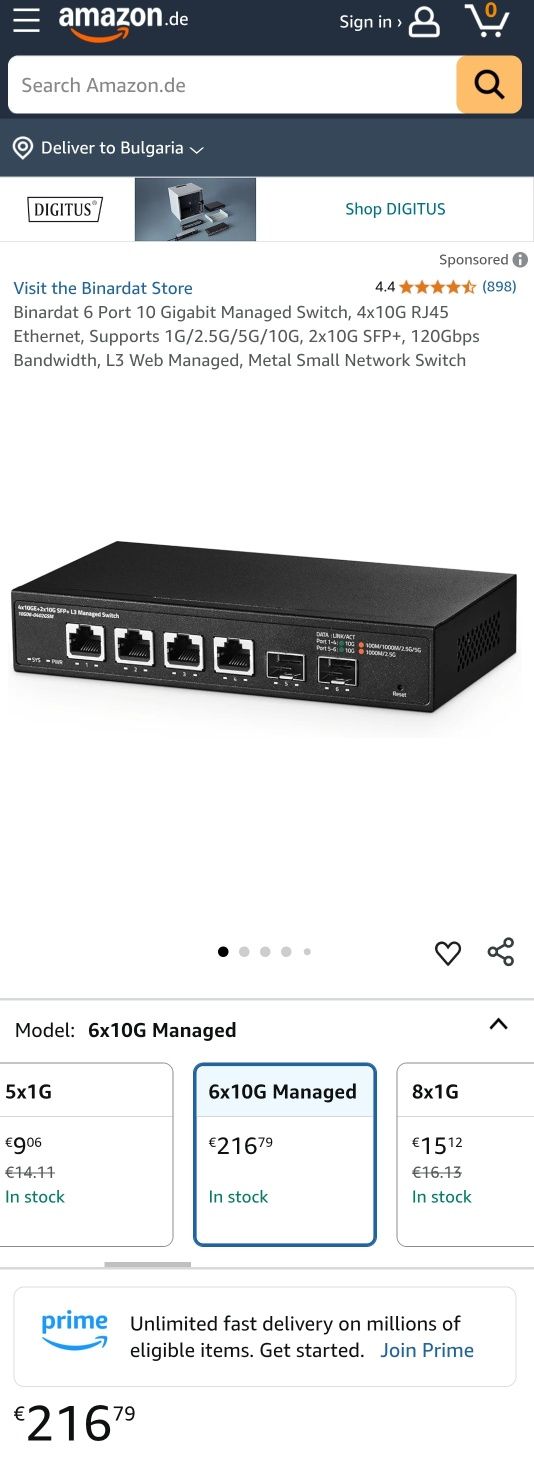 Binardat управляем суич, 6 порта, 4 x 10G Ethernet, 2 x 10G SFP+