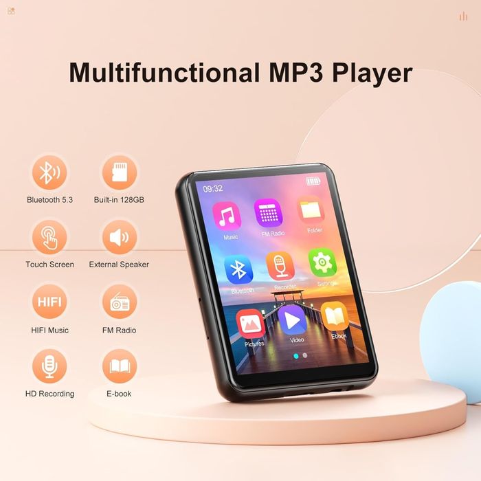 Player MP3 cu Touchscreen, Ecran 2.4 inch, Bluetooth 5.3 128GB Memorie