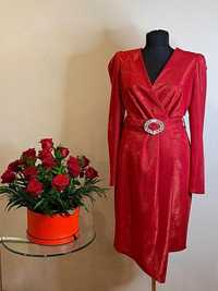 Rochie rosie din lurex eleganta