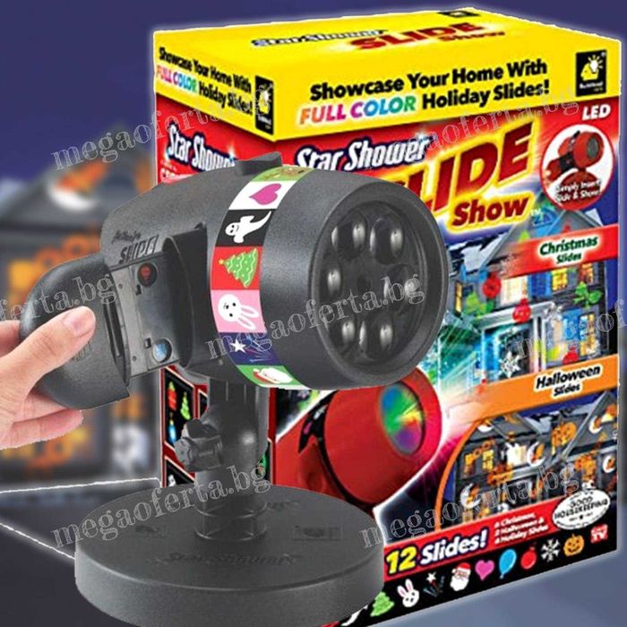 Детски Коледен Проектор Лазер 48 Сменяеми Картинки Коледа Рожден Ден