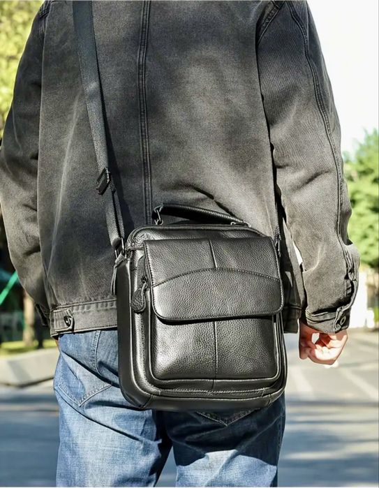 -20%Промоция•Традиционна и Делова мъжка чанта/Премиум черна ест. кожа!