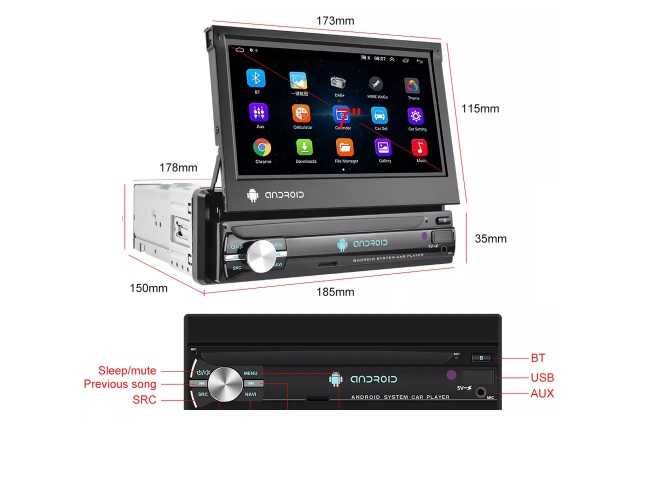 Dvd retractabil cu ANDROID 10, Usb, Radio, Bt, Garantie 12 luni