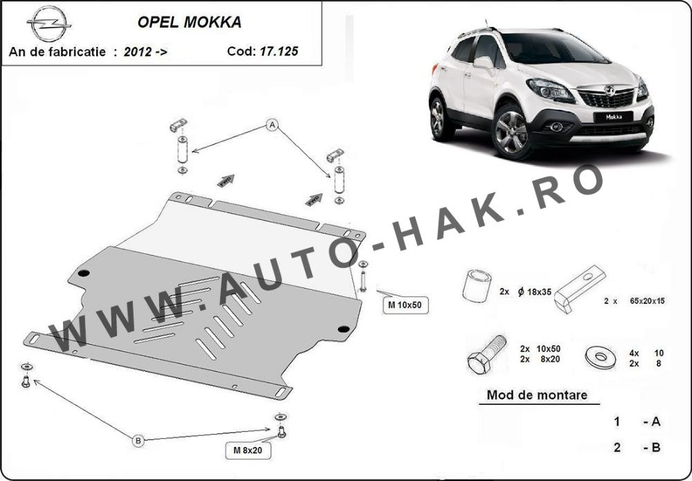 Scut motor metalic Opel Mokka 2012 -2020 - otel 2mm