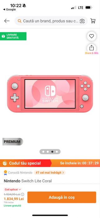 Consola NINTENDO SWITCH Lite Coral