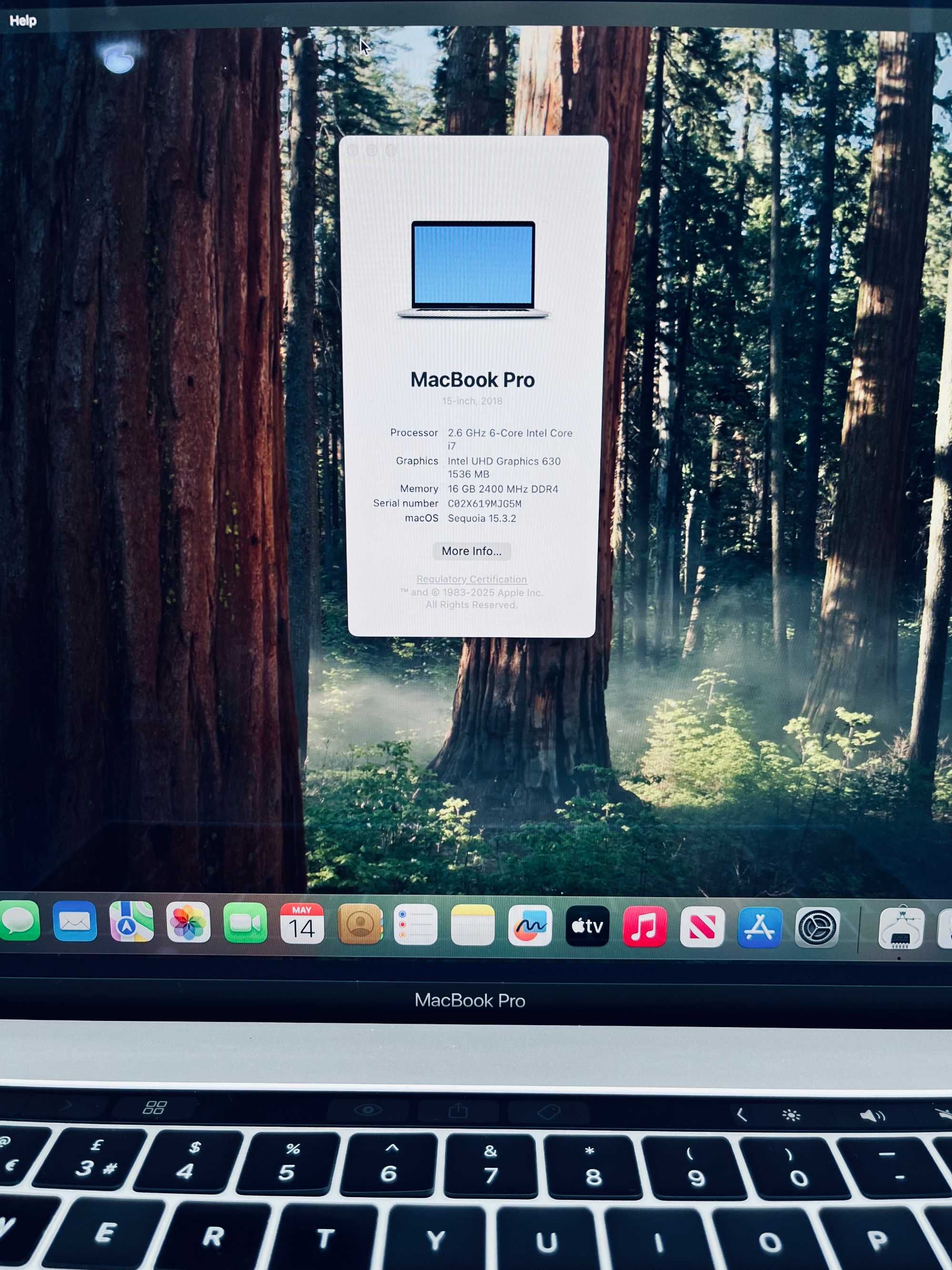 Apple MacBook PRO 15 A1990 mid 2018 i7 2.6Gz 16GB 500GB SSD Touch Bar