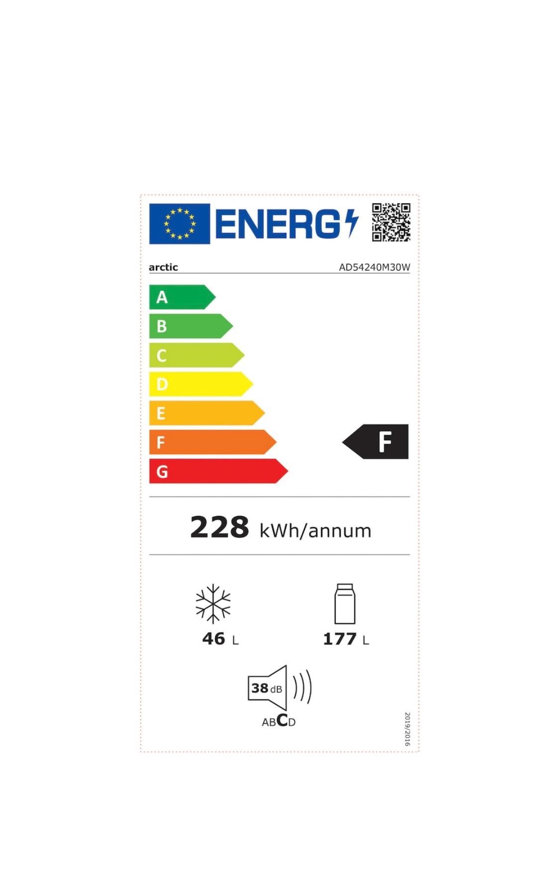 Frigider cu doua usi Arctic AD54240M30W, 223 l, Clasa F, H 146.5, Alb