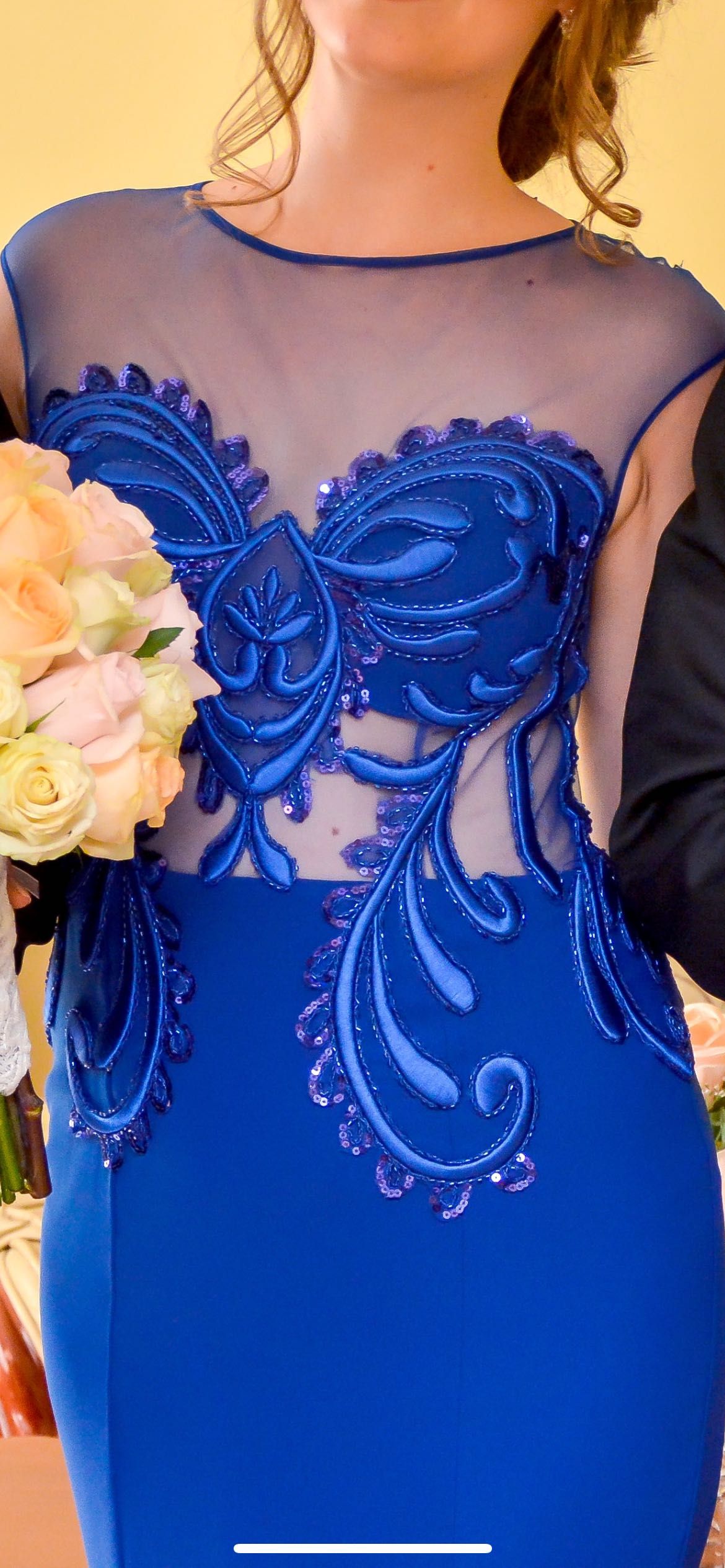 Синя официална дълга рокля