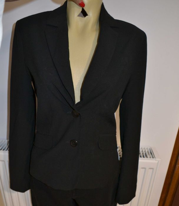 Costum Sacou negru, cambrat și fustă dreaptă neagră, S(36) Comma.