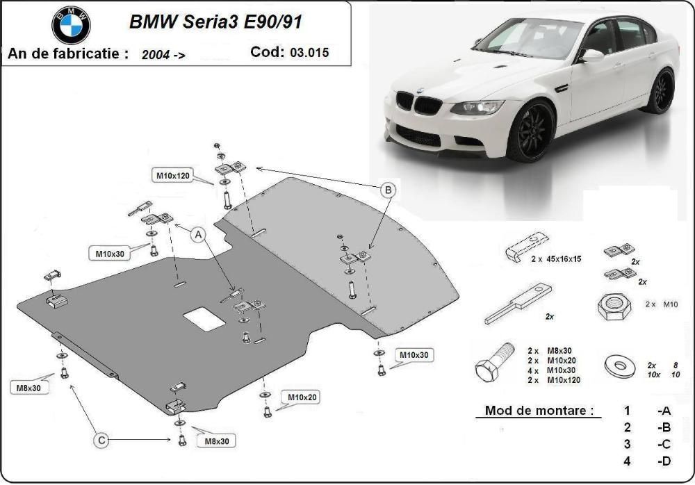 Scut metalic pentru motor Bmw Seria 3 E90/E91 2004-2011 - otel 2mm