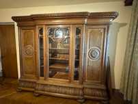 Set mobilier antic:birou masiv+bibliotecă vitrină, stil Neo-Renaștere