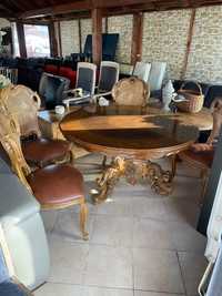 Set baroc, masa cu 4 scaune superbe lemn nobil Nuc piele naturala TOP