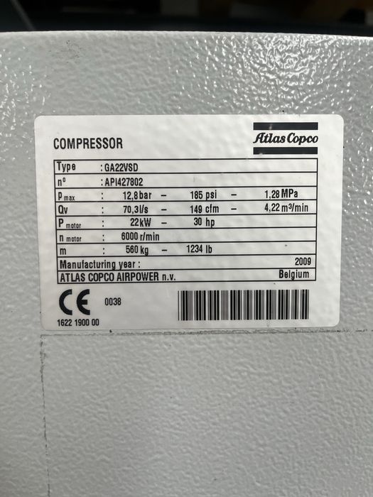 Compresor cu surub Atlas Copco 22 kw
