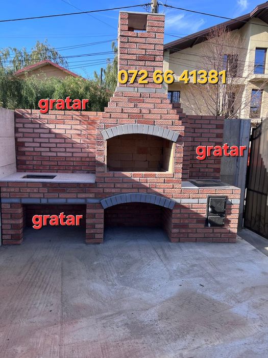 Gratar   rustic de caramida plita cuptor  afumatare si masa de lucru