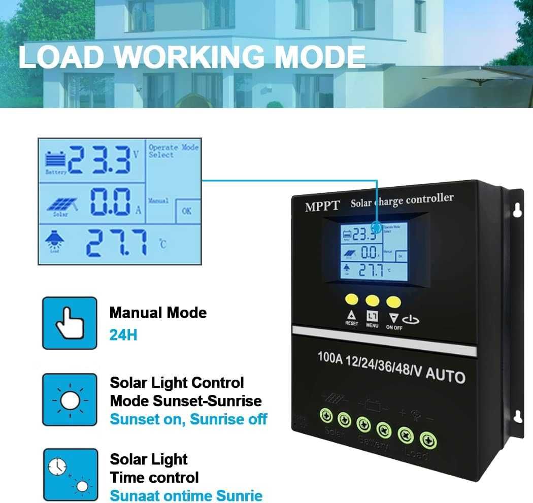 Соларен контролер за зареждане 12V 24V 36V 48V  с LCD дисплей