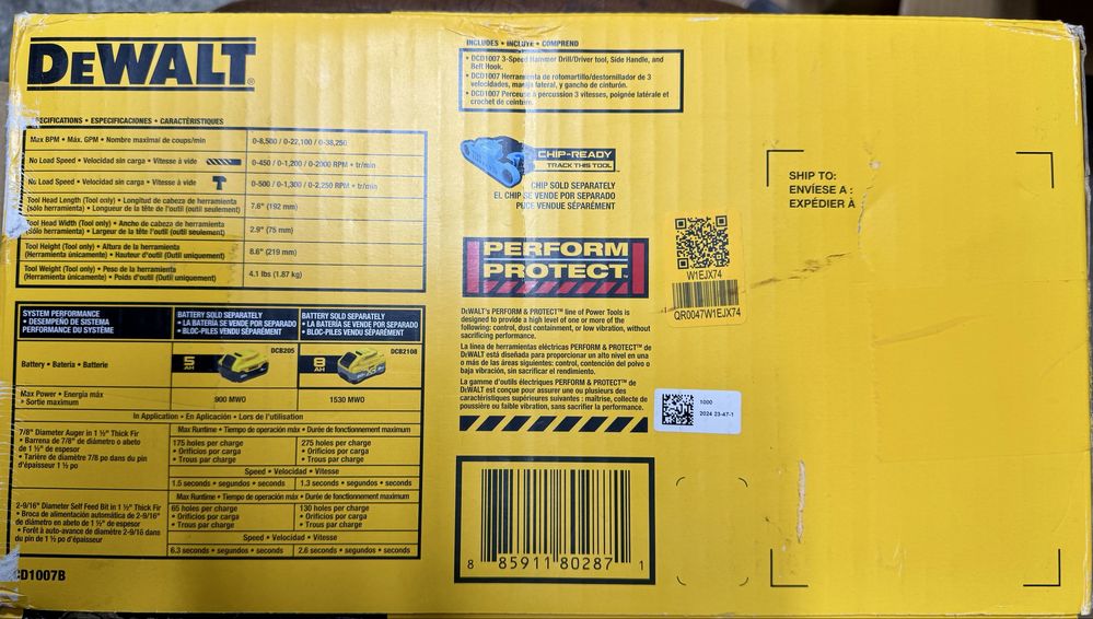 Шуруповерт дрель винтоверт гайковерт Dewalt DCD1007, 169Нм, ОРИГИНАЛ