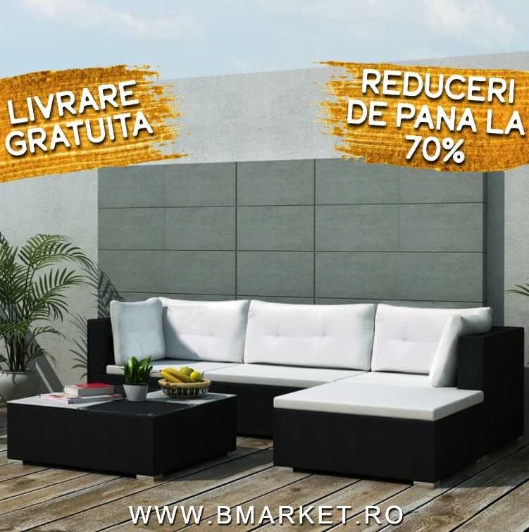 Set mobilier de gradina/terasa canapea/coltar 5 piese Negru/Alb