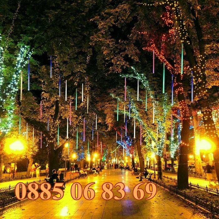 Коледна падаща тръба, падащ сняг 50 см , многоцветна, к-т от 8 тръби