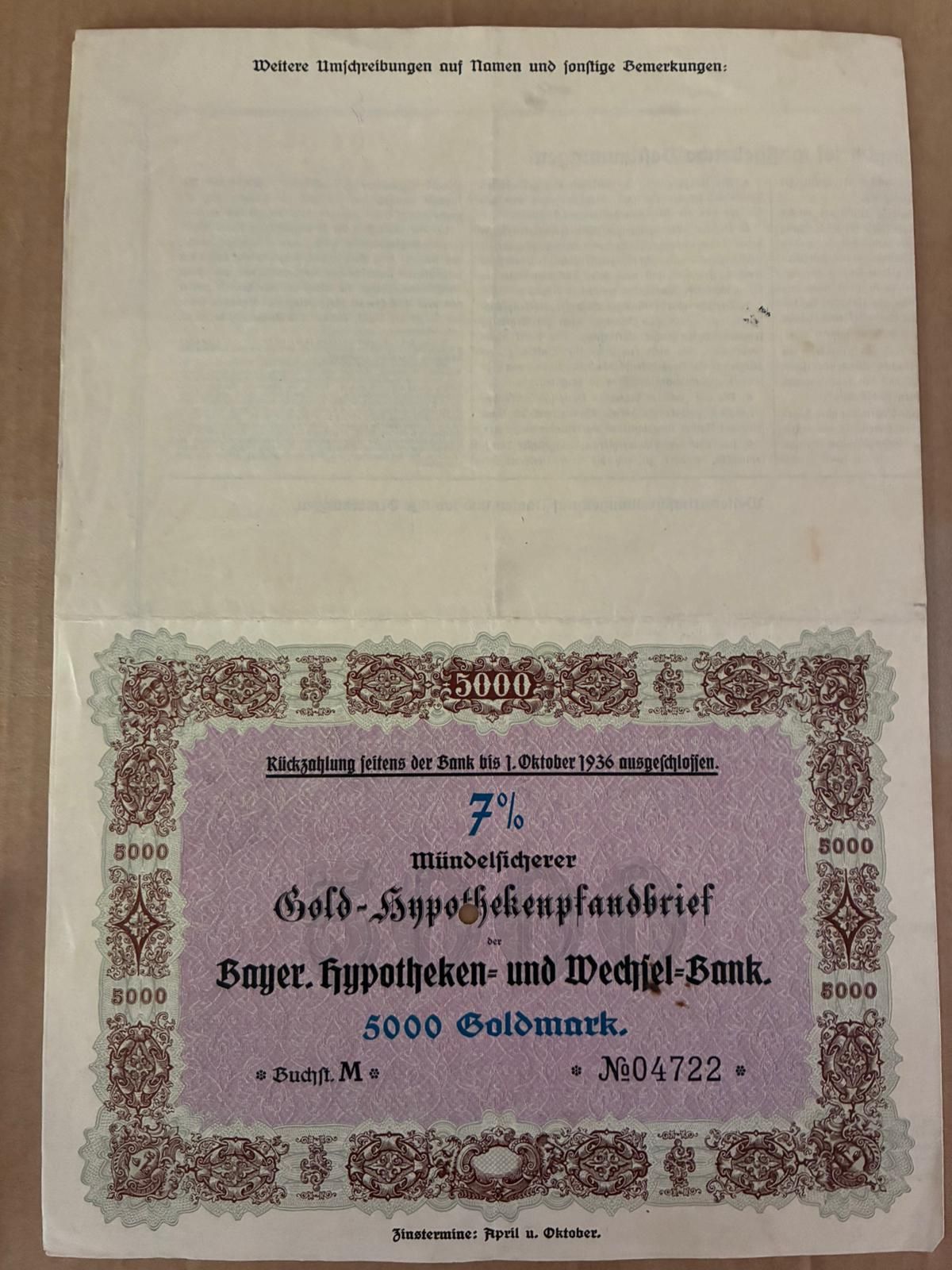 5000 Goldmark 1931 Germania titlu obligatiune bond marci aur