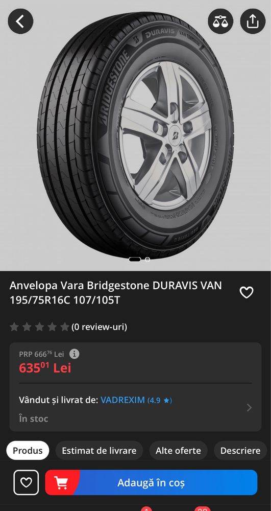 6 anv 195/75R16C 110/108 Bridgestone Duravis, fabricatie 12/2023