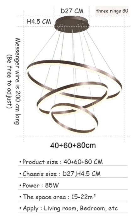 LED Полилей Висящи черни кръгове Ф 40, 60, 80см димирурм с дистанционн