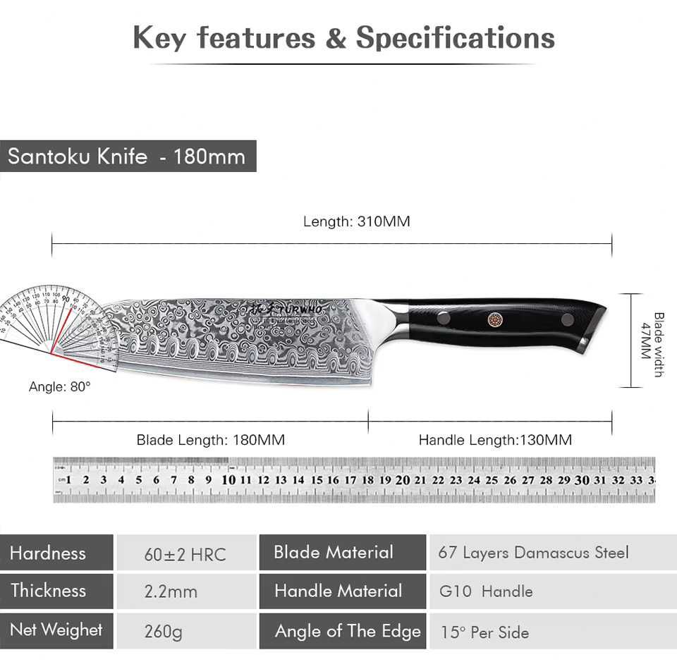 Cutit bucatarie Santoku - japonez lama 7inch damasc VG10