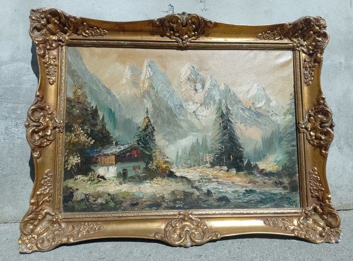 Tablou Ulei pe pânză o lucrare realizată în cuțit semnata încadrată î