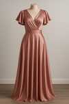 Rochie ocazie sau de nunta culoarea roz satin marime M-L