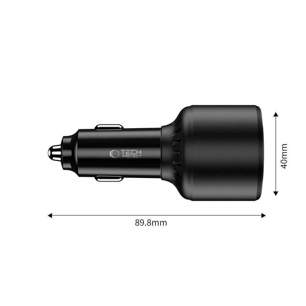 Зарядно за кола tech-protect cc04 3-port car charger pd175w – черно