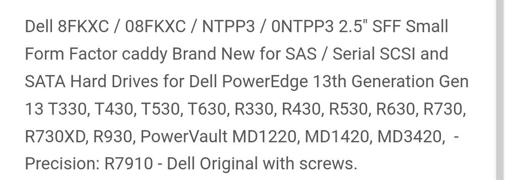 Caddy HDD 2.5"  Sas/Sata Hot Swap Dell 0NTPP3 V1FM9 Gen 13